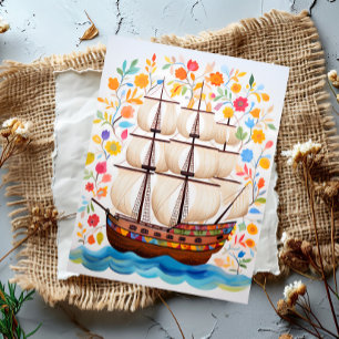 Carte Postale Bateau de pirates colorés