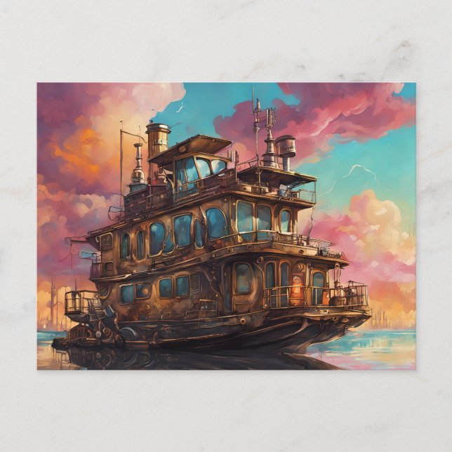 Carte Postale Bateau domestique Steampunk (Devant)