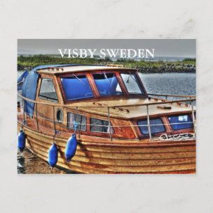 CARTE POSTALE BATEAU EN BOIS, VISIBY SUÈDE