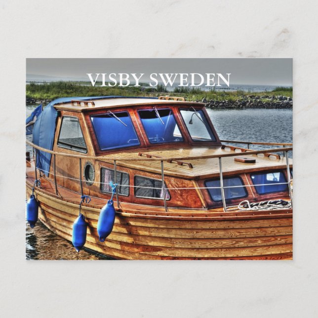 CARTE POSTALE BATEAU EN BOIS, VISIBY SUÈDE (Devant)