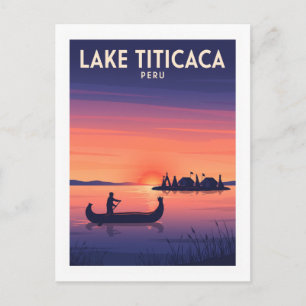 Carte Postale Bateau en roseau du lac Titicaca au coucher du sol