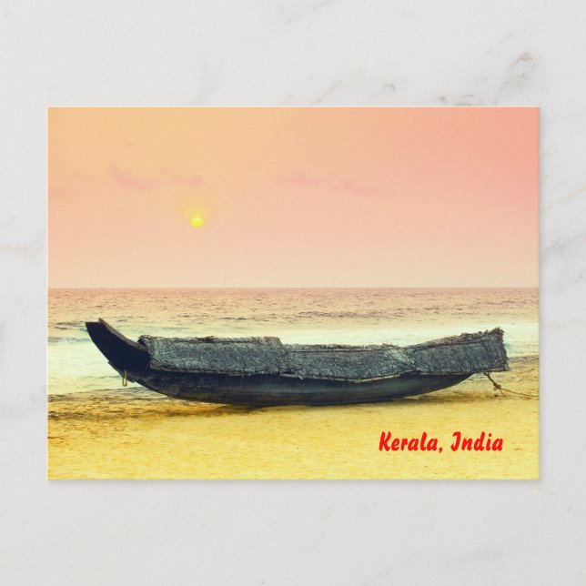 Carte Postale Bateau et coucher de soleil, Kerala, Inde (Devant)