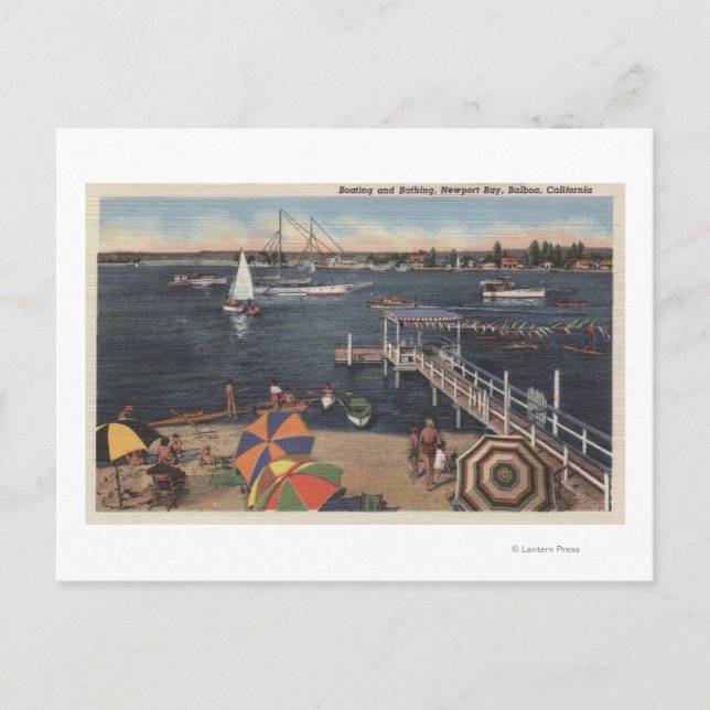 Carte Postale Bateau et natation sur Newport Bay (Devant)