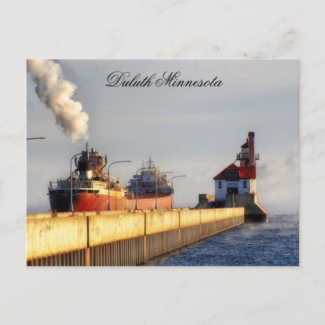 Carte Postale Bateau et phare James R. Barker, Minnesota (Devant)