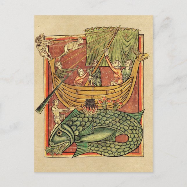 Carte Postale Bateau naufragé sur une baleine (Devant)
