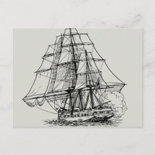 Carte Postale Bateau Nautique Noir Blanc Simple Bateau Pirate