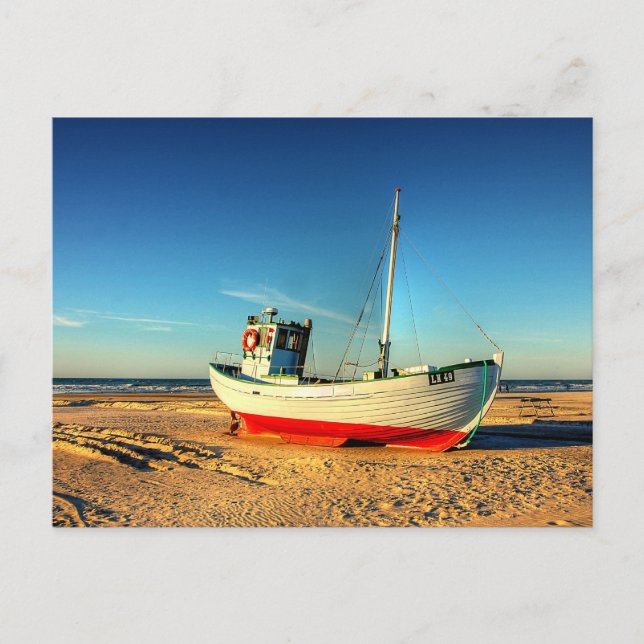 Carte Postale Bateau océanique sur la plage de sable (Devant)