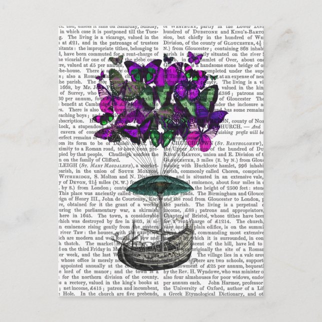 Carte Postale Bateau papillon 2 violet et vert (Devant)