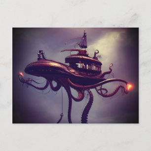 Carte Postale Bateau Pieuvre Steampunk Art Fantastique