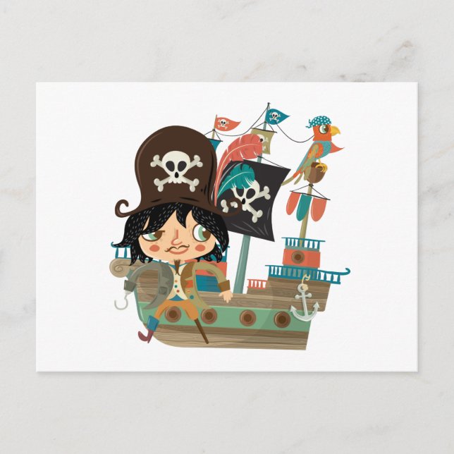 Carte Postale Bateau pirate et pirate (Devant)
