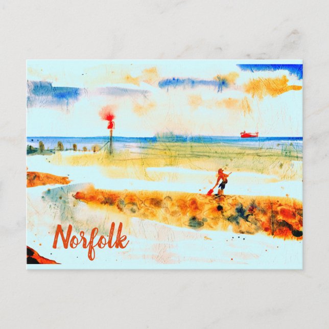 Carte Postale Bateau rouge sur la plage à Mundesley, Norfolk (Devant)