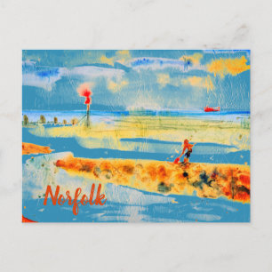 Carte Postale Bateau rouge sur la plage à Mundesley, Norfolk Car