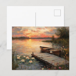Carte Postale Bateau vintage au lac Sunset
