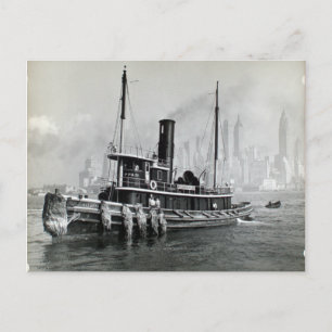 Carte Postale Bateau vintage devant Brooklyn Manhattan