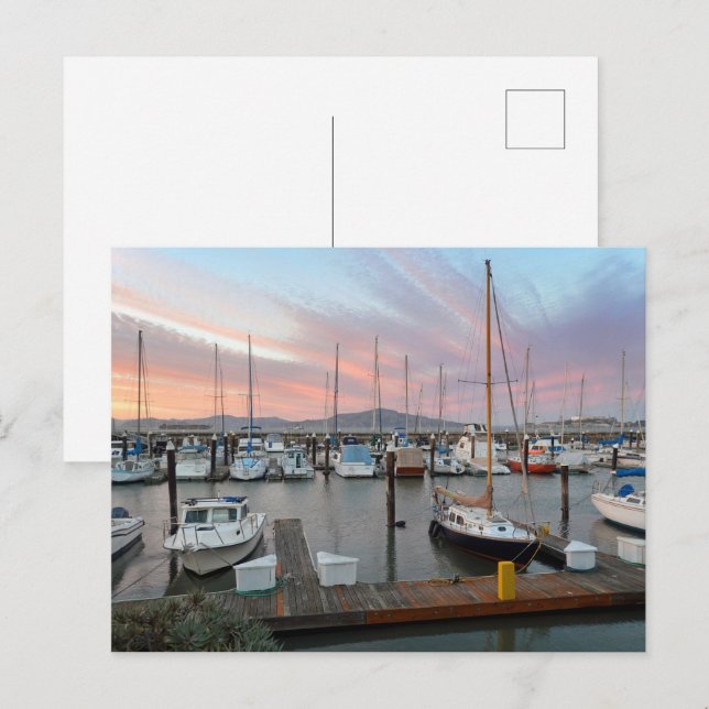 Carte Postale Bateaux à la marina (Devant / Derrière)