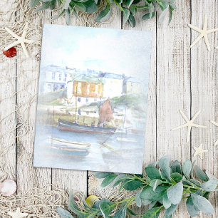 Carte Postale Bateaux à l'aquarelle vintage dans le port