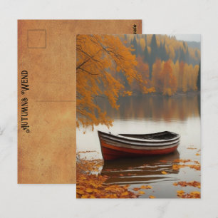 Carte Postale Bateaux à Rames Arbres Automnes Colorés Art Intemp