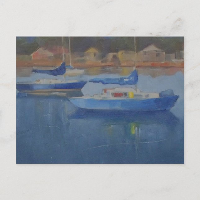 Carte Postale Bateaux à voile dans le port bleu (Devant)