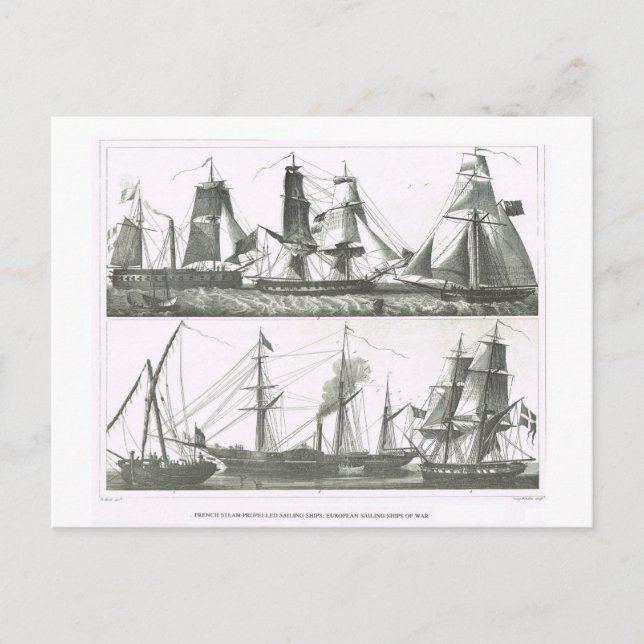Carte Postale Bateaux à voile et à vapeur (Devant)