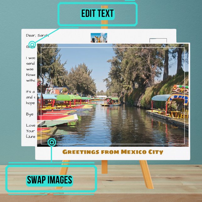 Carte Postale Bateaux colorés Xochimilco Trajinera à Mexico (Enjoy our customizable postcard)