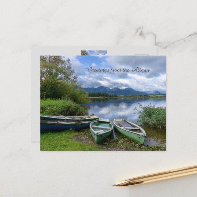 Carte Postale Bateaux d'aviron au lac - Allgäu (Devant/Arrière en situation)