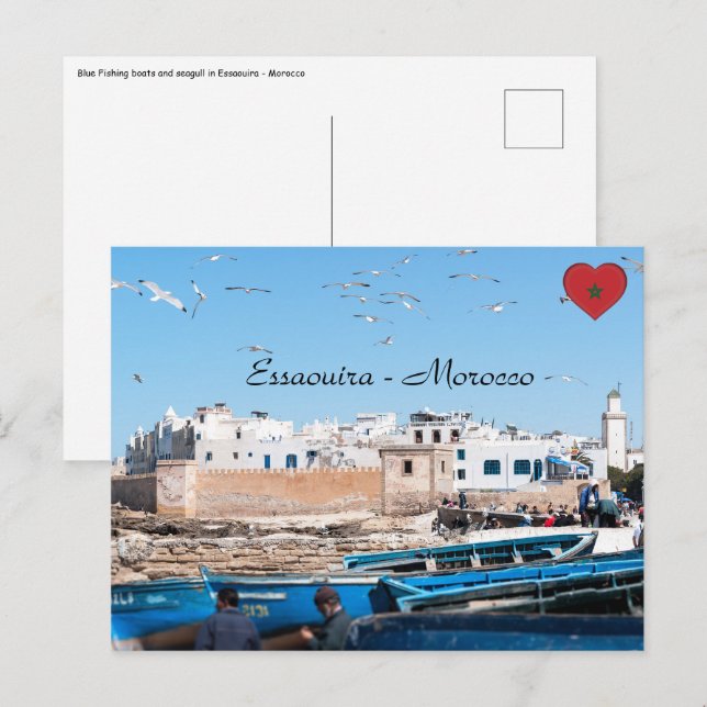 Carte Postale Bateaux de pêche bleus à Essaouira - Maroc (Devant / Derrière)