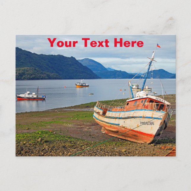 Carte Postale Bateaux de pêche, Hornopiren, Chili (Devant)