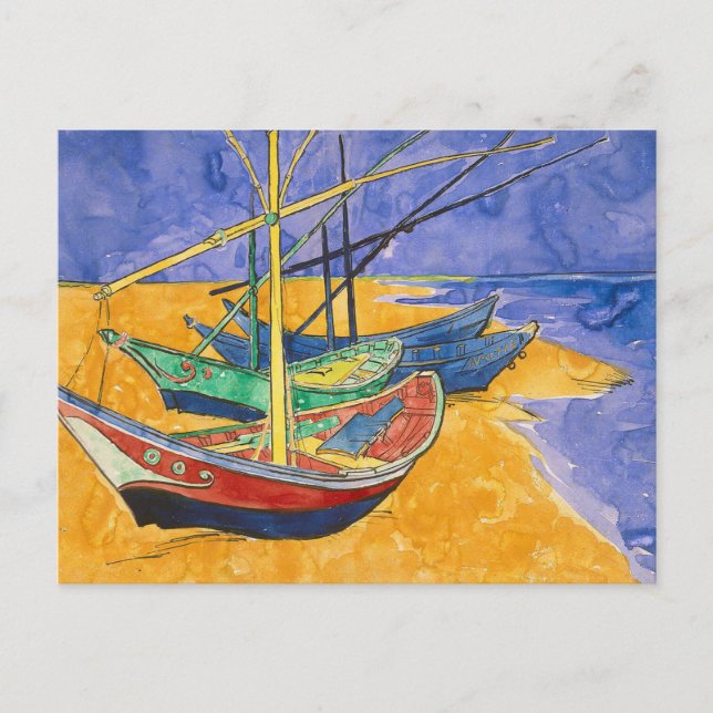 Carte Postale Bateaux de Van Gogh Impressionnisme Plage (Devant)