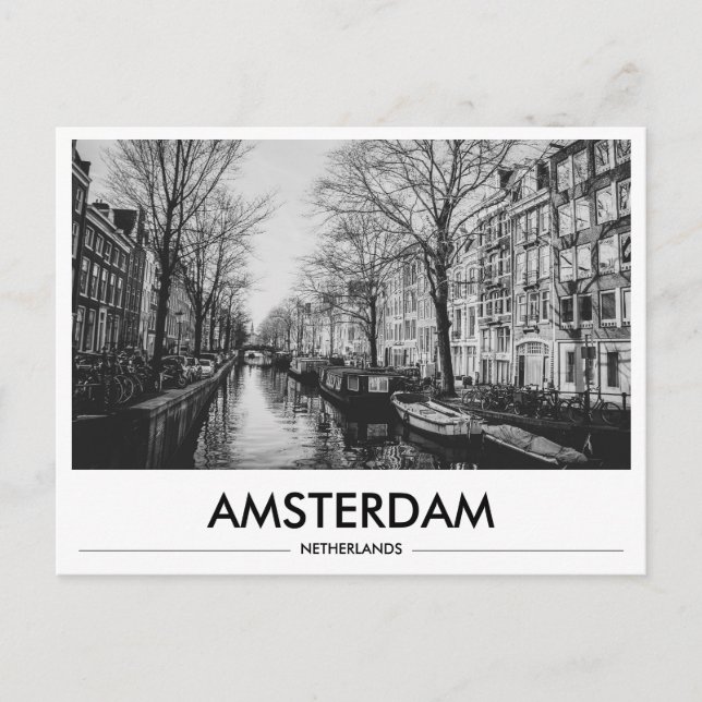Carte Postale Bateaux des canaux d'Amsterdam Noir & Blanc  (Devant)