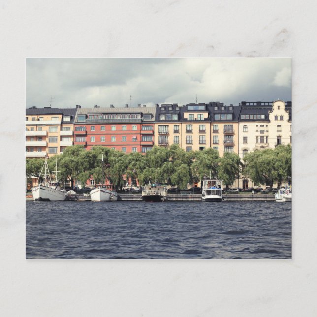 Carte Postale Bateaux et maisons à Stockholm (Devant)
