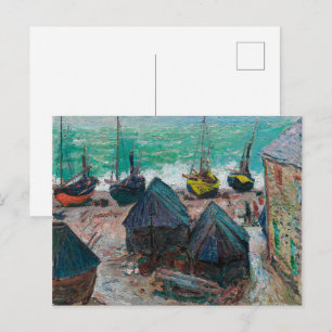 Carte Postale Bateaux sur la Plage d'Étretat Claude Monet