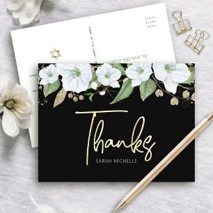 Carte Postale Batik noir de Bat Mitzvah or script floral aquarel