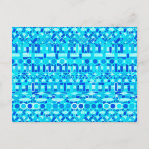 Carte Postale Batik tribal - bleu turquoise, aqua et cobalt