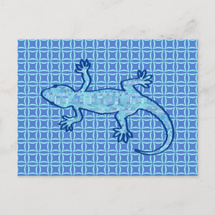 Carte Postale Batik Tribal Gecko - bleu denim doux