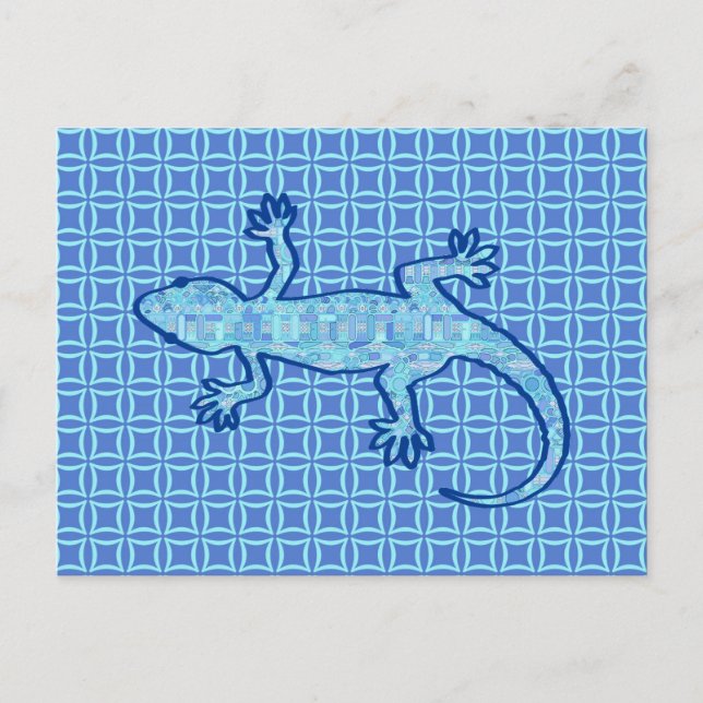 Carte Postale Batik Tribal Gecko - bleu denim doux (Devant)