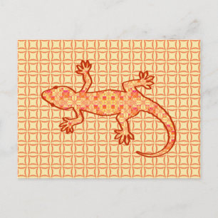 Carte Postale Batik tribal Gecko - corail et orange clair