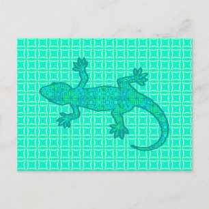 Carte Postale Batik tribal Gecko - turquoise / paon