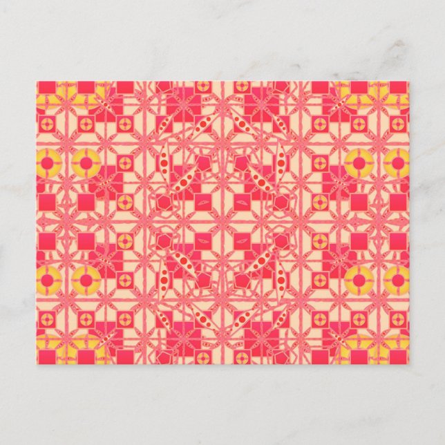 Carte Postale Batik tribal - nuances de rose corail (Devant)