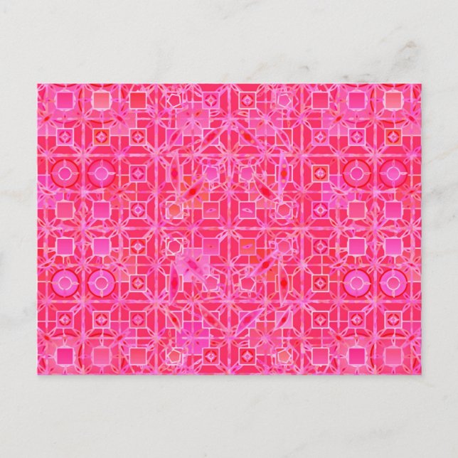 Carte Postale Batik tribal - nuances de rose fuchsia (Devant)