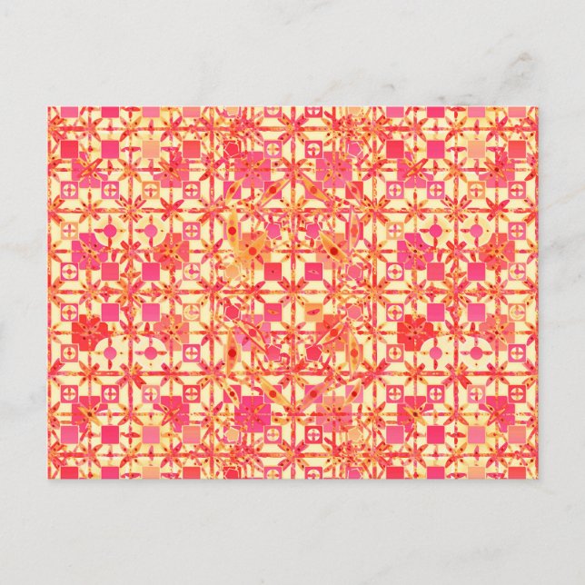 Carte Postale Batik tribal - orange, rose corail et fuchsia (Devant)
