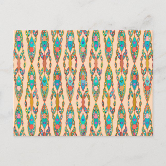 Carte Postale Batik Tribal - Rose Pêche et Turquoise (Devant)
