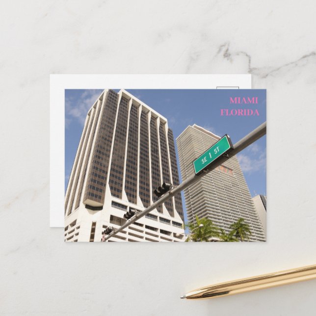 Carte Postale Bâtiments blancs palmiers Miami Floride voyage (Devant/Arrière en situation)