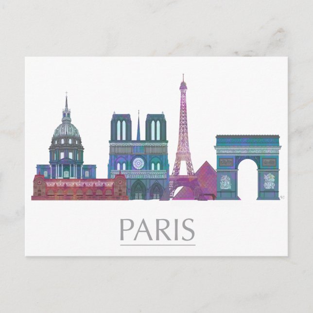 Carte Postale Bâtiments couleur Paris Skyline (Devant)