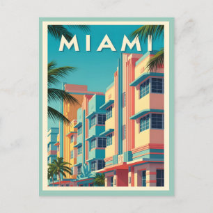 Carte Postale Bâtiments de Miami animés avec palmiers
