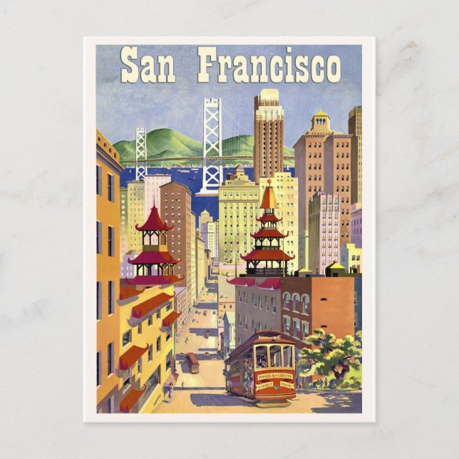 Carte Postale Bâtiments de San Francisco, centre de la rue, tram (Devant)