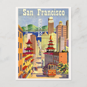 Carte Postale bâtiments San Francisco, centre de la rue, tramway