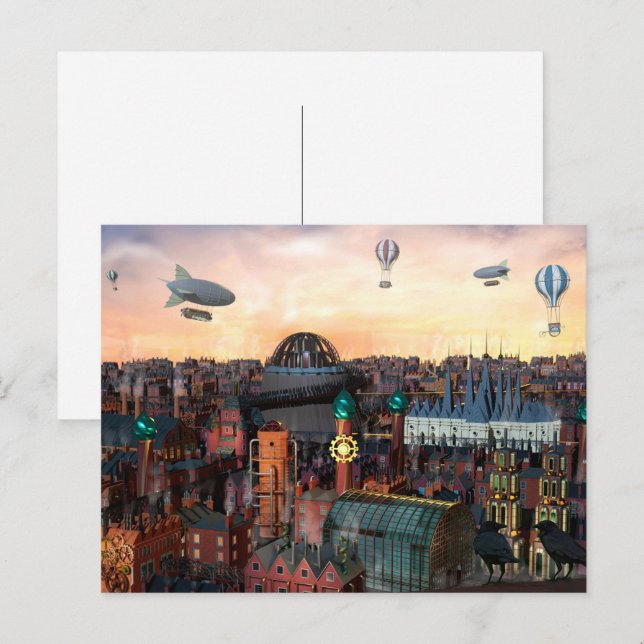 Carte Postale Bâtiments urbains Steampunk (Devant / Derrière)