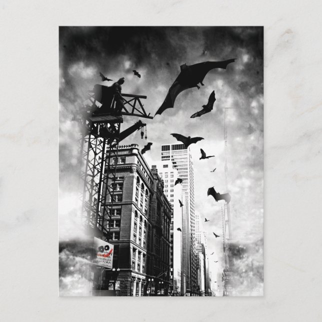 Carte Postale Batman | Bats Flying Through Gotham (Devant)