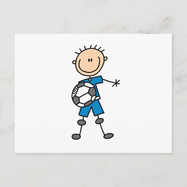 Carte Postale Bâton Uniforme Bleu Boy Figurine Joueur de soccer  (Devant)