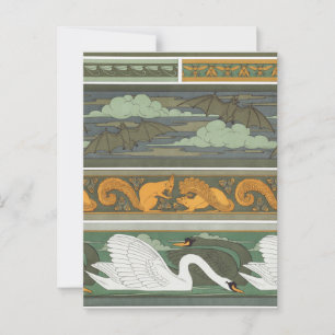 Carte Postale Bats écureuils Swans Faune Vintage Nature art